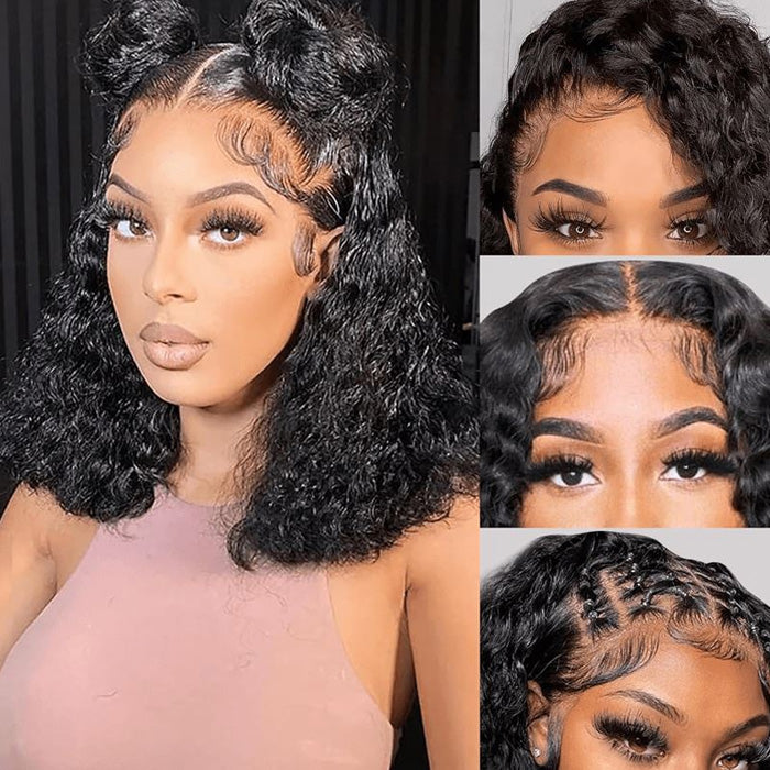Water Wave Bob 4x4 Lace Closure Wig Glueless 100% Human Hair 13x4 Full Frontal Wigs