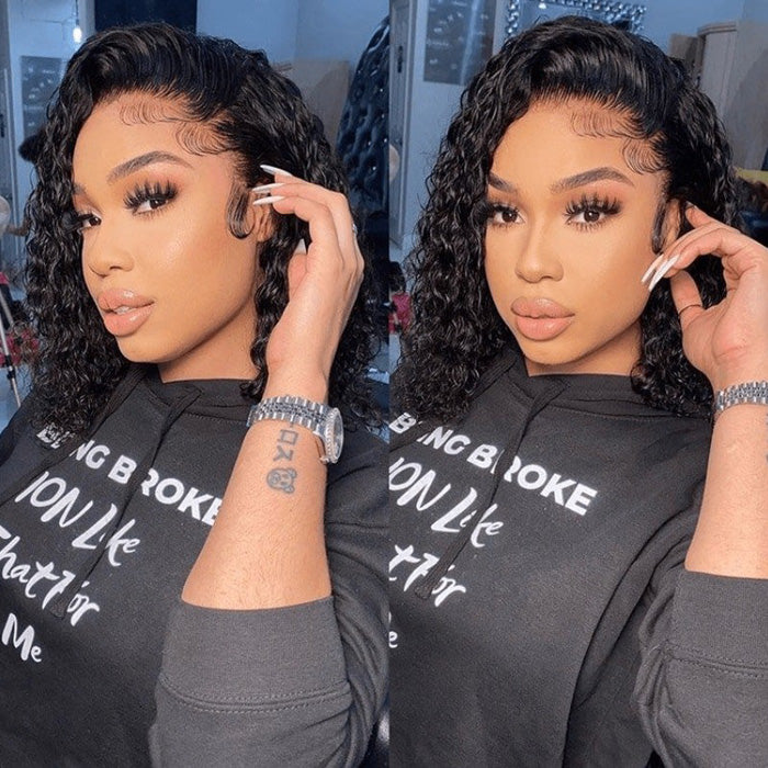 Water Wave Bob 4x4 Lace Closure Wig Glueless 100% Human Hair 13x4 Full Frontal Wigs