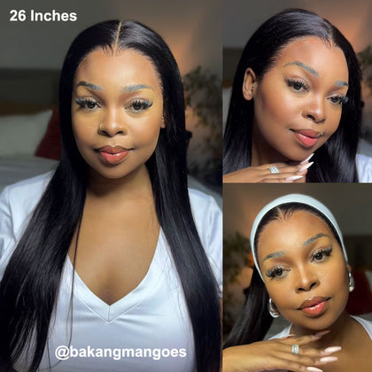 Anne Rose Widows Peak Lagos Hairline Sleek Silk Straight Hair 13X4 Glueless Wig With Adjustable Drawstring