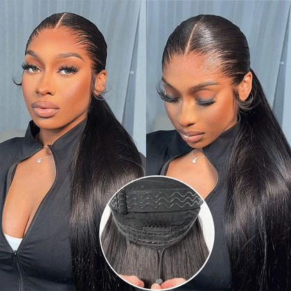 Anne Rose Widows Peak Lagos Hairline Sleek Silk Straight Hair 13X4 Glueless Wig With Adjustable Drawstring