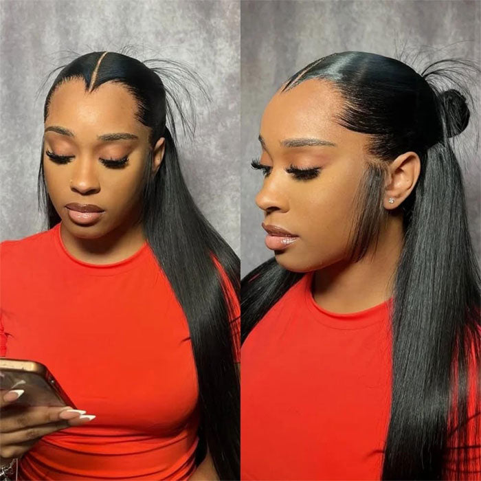Anne Rose Widows Peak Lagos Hairline Sleek Silk Straight Hair 13X4 Glueless Wig With Adjustable Drawstring