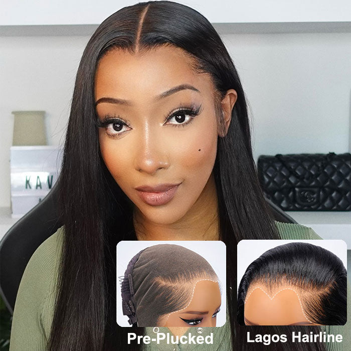 Anne Rose Widows Peak Lagos Hairline Sleek Silk Straight Hair 13X4 Glueless Wig With Adjustable Drawstring