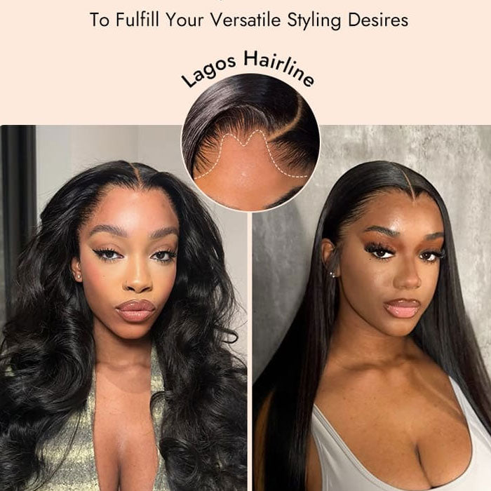 Anne Rose Widows Peak Lagos Hairline Sleek Silk Straight Hair 13X4 Glueless Wig With Adjustable Drawstring