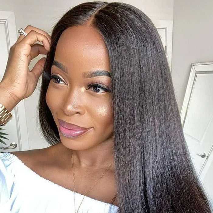 Pre Sale Yaki Straight Glueless 5x5 Lace Closure Wig Human Hair with Drawstring Wear and Go