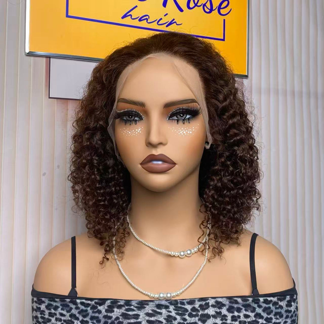 SPECIAL| Brown Color Jerry Curly Short 13X4 Lace Full Frontal Wig