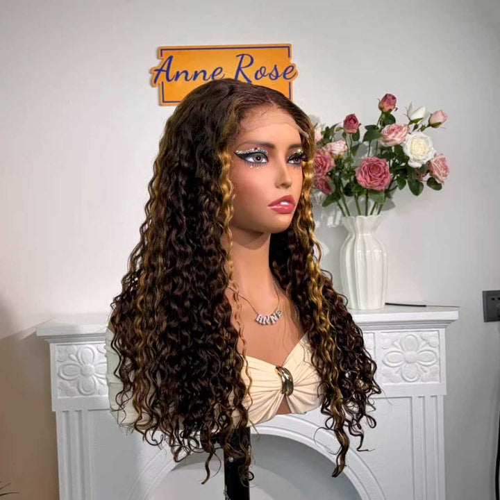 Peruvian Double Drawn Lace 4x4 Closure Bob Water Wave Wig 