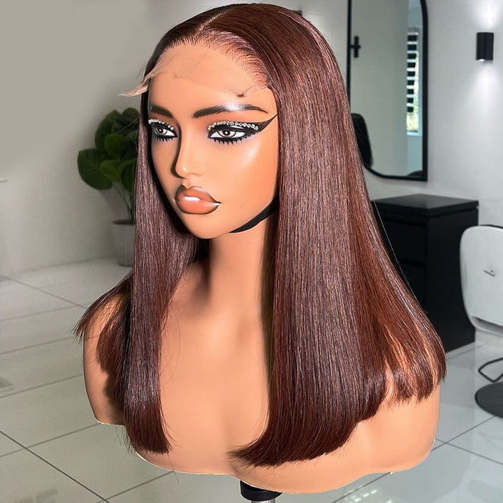 Double Drawn 4x4 Lace Closure Straight Wig Brown Color #4