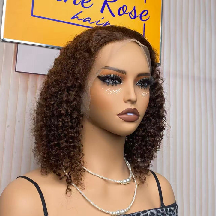 SPECIAL| Brown Color Jerry Curly Short 13X4 Lace Full Frontal Wig