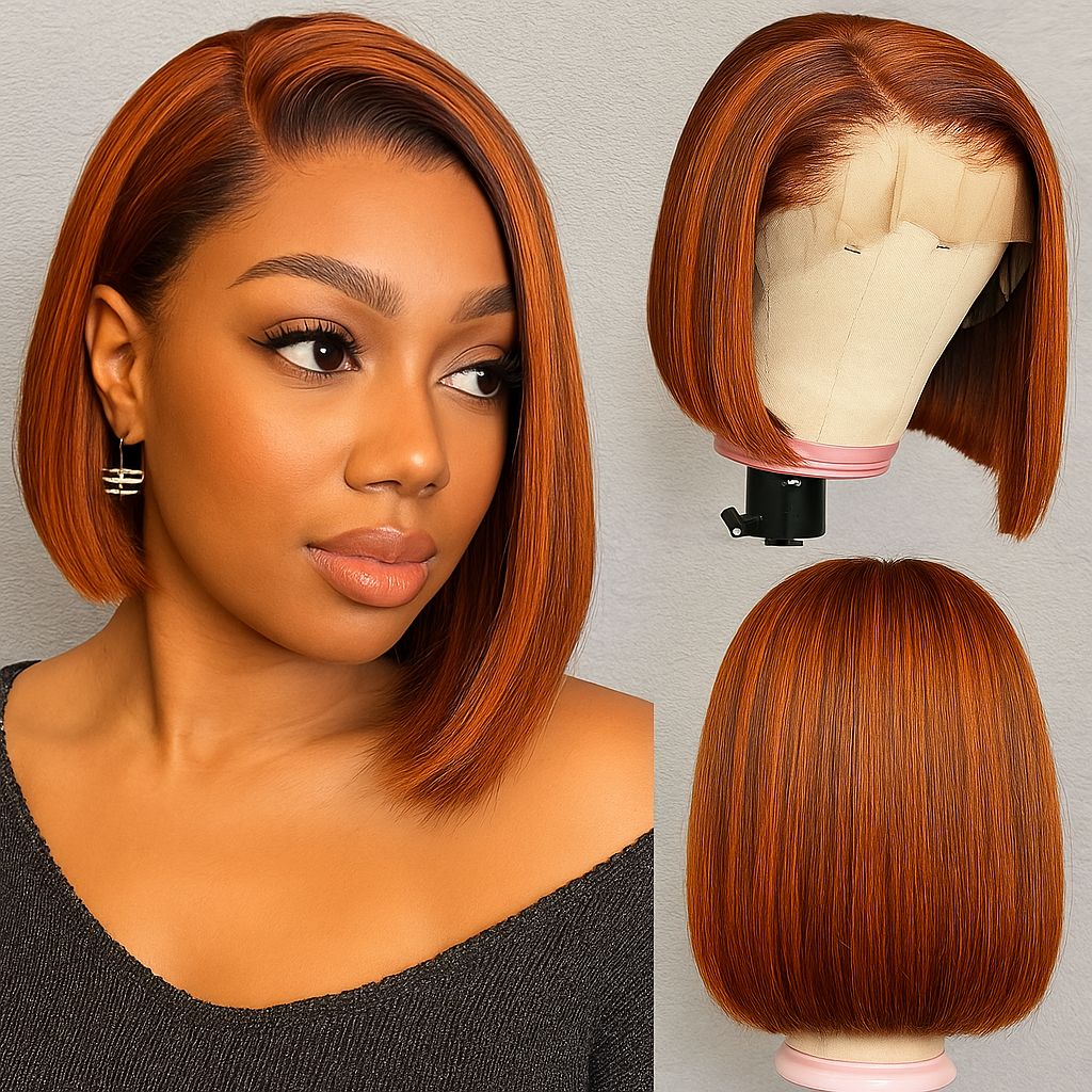 SPECIAL| Brown And Ginger Piano Color 13X4 Full Frontal Lace Bob Wig