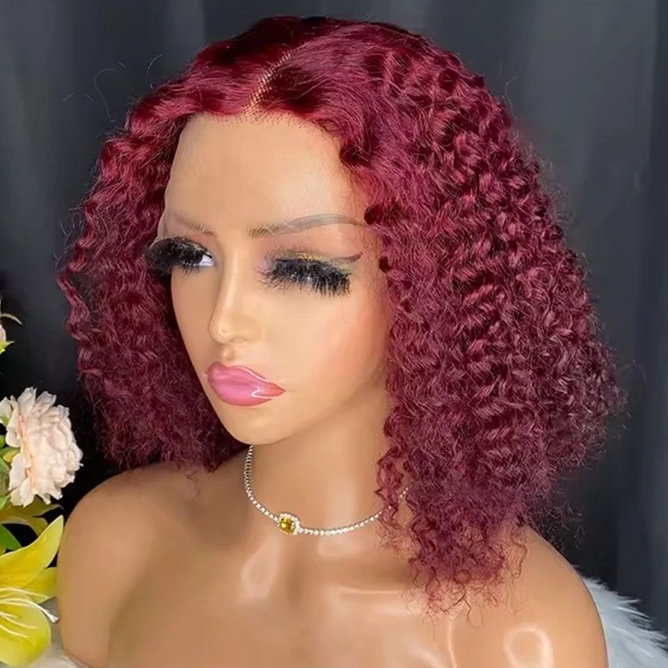 SPECIAL| Burgundy Color Jerry Curly Bob Wig Glueless Lace Frontal 13x4 Wig #99j