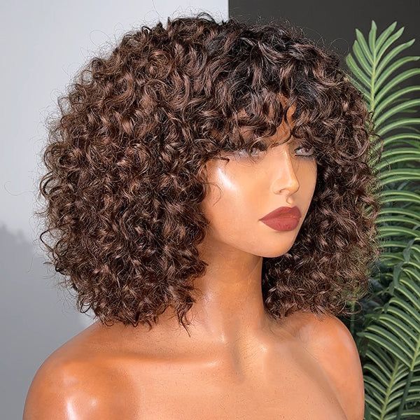 SPECIAL| Chocolate Brown Glueless Fringe Bob Wig