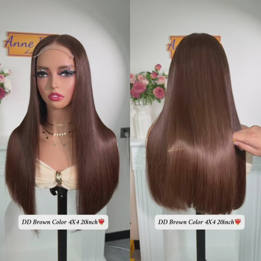 Anne Rose Double Drawn 4x4 Lace Closure Wig Glueless Straight Brown Color 