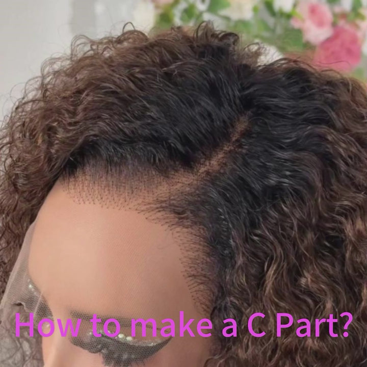 Ombre Brown T1B/4 Color 13x4 Lace Full Frontal Wig Short Bob Jerry Curly Human Hair