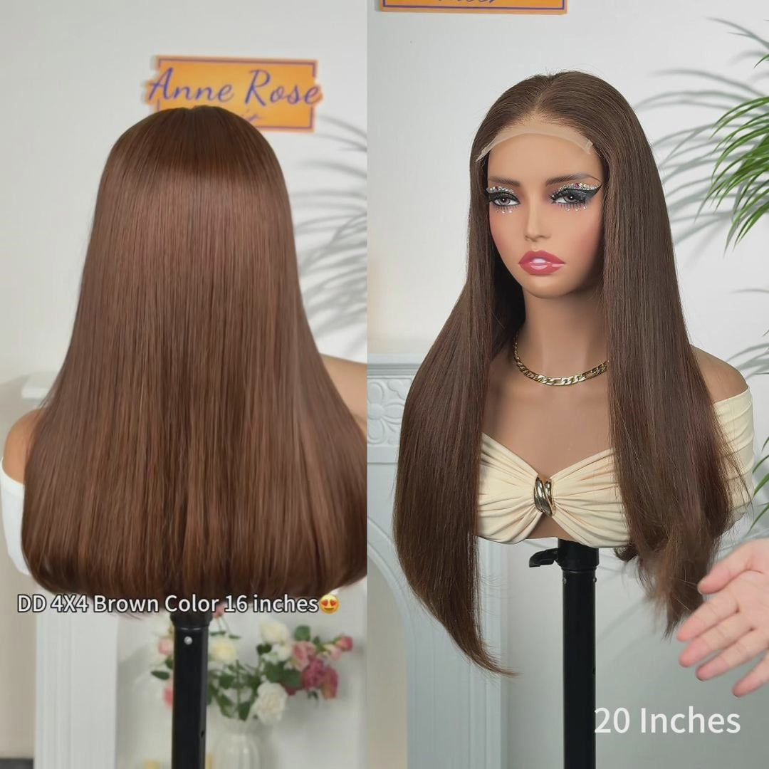 Anne Rose Double Drawn 4x4 Lace Closure Wig Glueless Straight Brown Color 