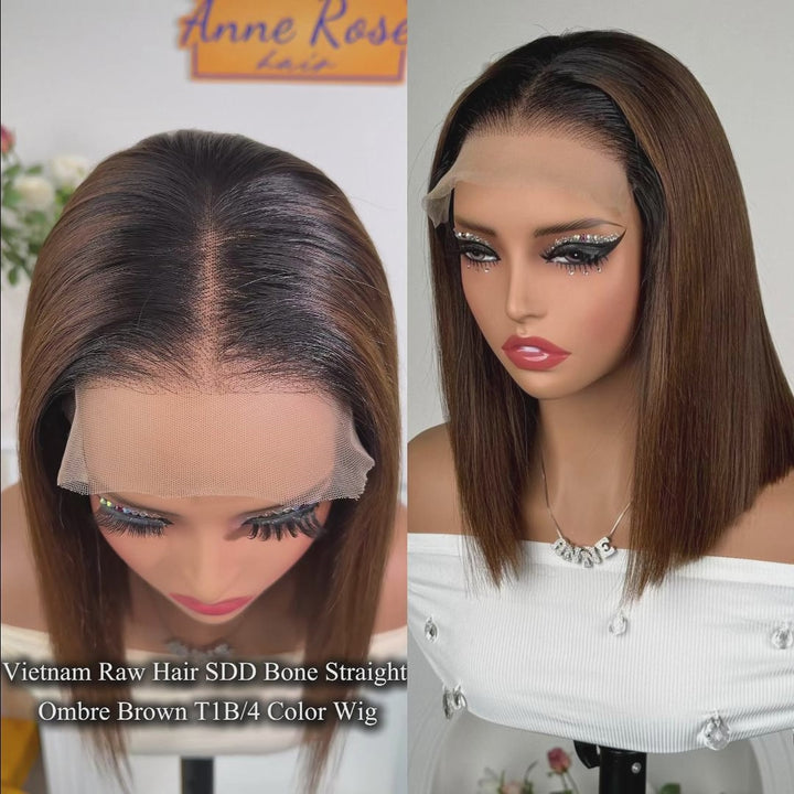 Vietnam Raw Hair SDD Glueless 5x5 Lace Wig Bone Straight Ombre Brown 13x4 Full Frontal Wig Human Hair