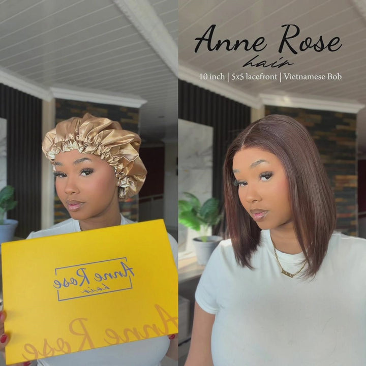 Anne Rose Chocolate Brown Vietnamese Hair Bob Wig – 10 Inch 5x5 Glueless Drawstring Cap