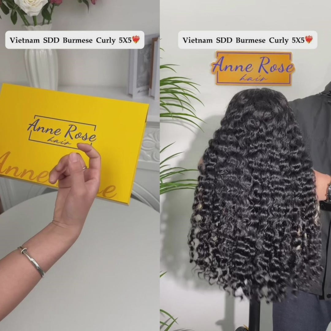 Vietnam Raw Hair SDD Burmese Curly 5X5 Glueless Lace Wig