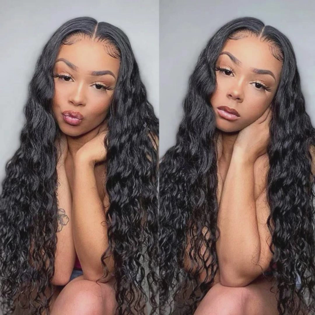 Wet And Wavy 13x6 Full Frontal Wig Deep Part with Drawstring Water Wave Human Hair