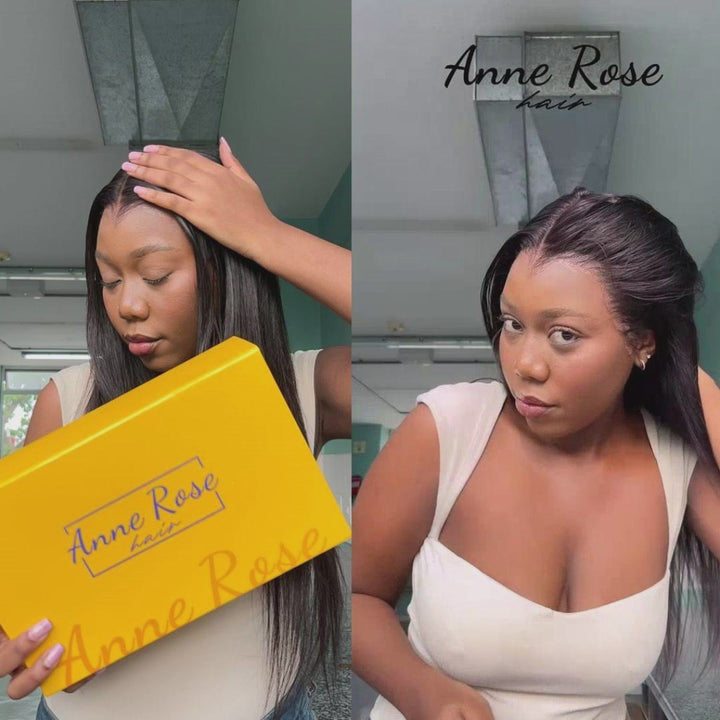 Anne Rose Widows Peak Lagos Hairline Sleek Silk Straight Hair 13X4 Glueless Wig With Adjustable Drawstring