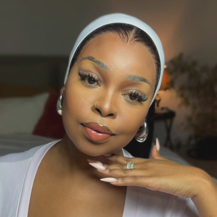 Anne Rose Widows Peak Lagos Hairline Sleek Silk Straight Hair 13X4 Glueless Wig With Adjustable Drawstring