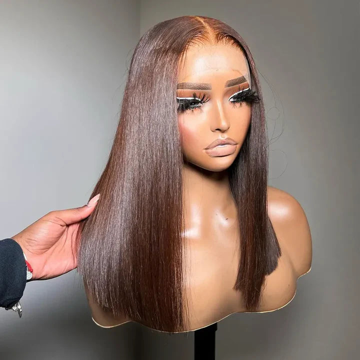 Peruvian Double Drawn Chocolate Brown  Color 13x4 Lace Full Frontal Wig