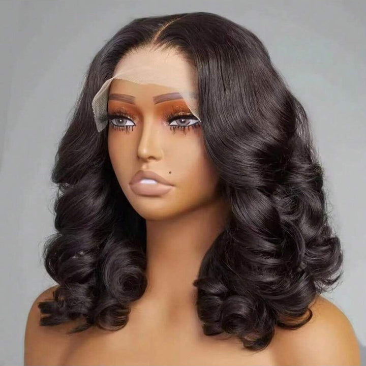 Peruvian Double Drawn Lace 13x4 Full Frontal Bob Rolled Bouncy Curls Wig