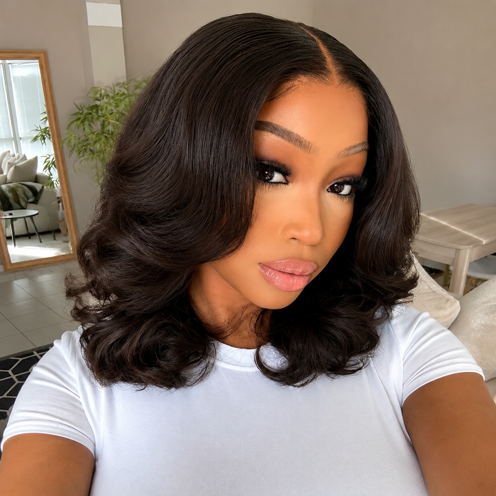 Messy Body Wavy 13x4 Lace Full Frontal Wig Pre Plucked 100% Human Hair
